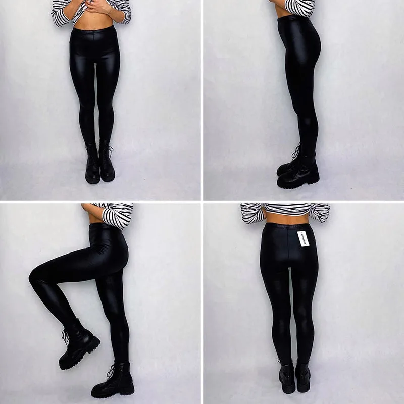 Ladies Warm Thick Velvet Faux Leather Leggings Gothic Legging Pants Punk Rock Slim Skinny Pencil Pants For Women