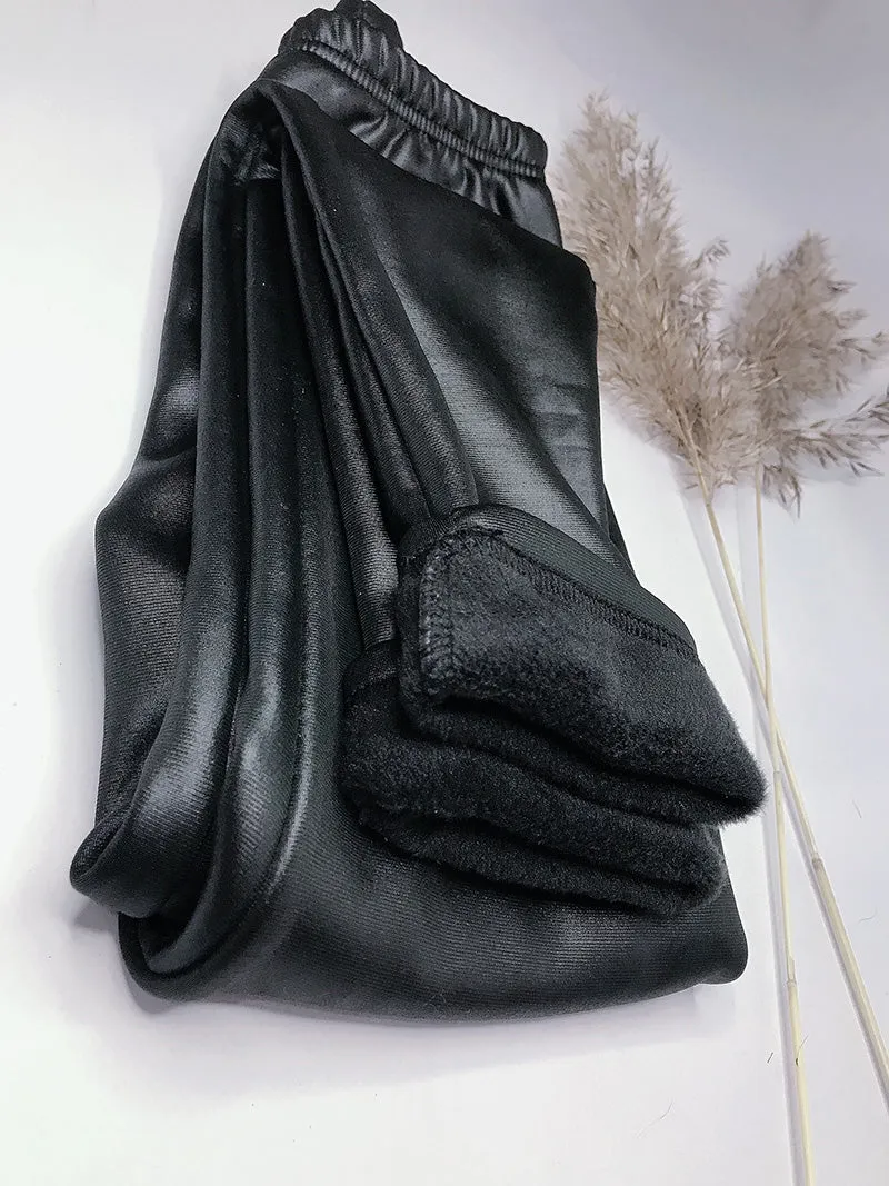 Ladies Warm Thick Velvet Faux Leather Leggings Gothic Legging Pants Punk Rock Slim Skinny Pencil Pants For Women