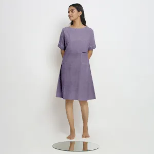 Lavender 100% Linen Knee Length Yoked Dress