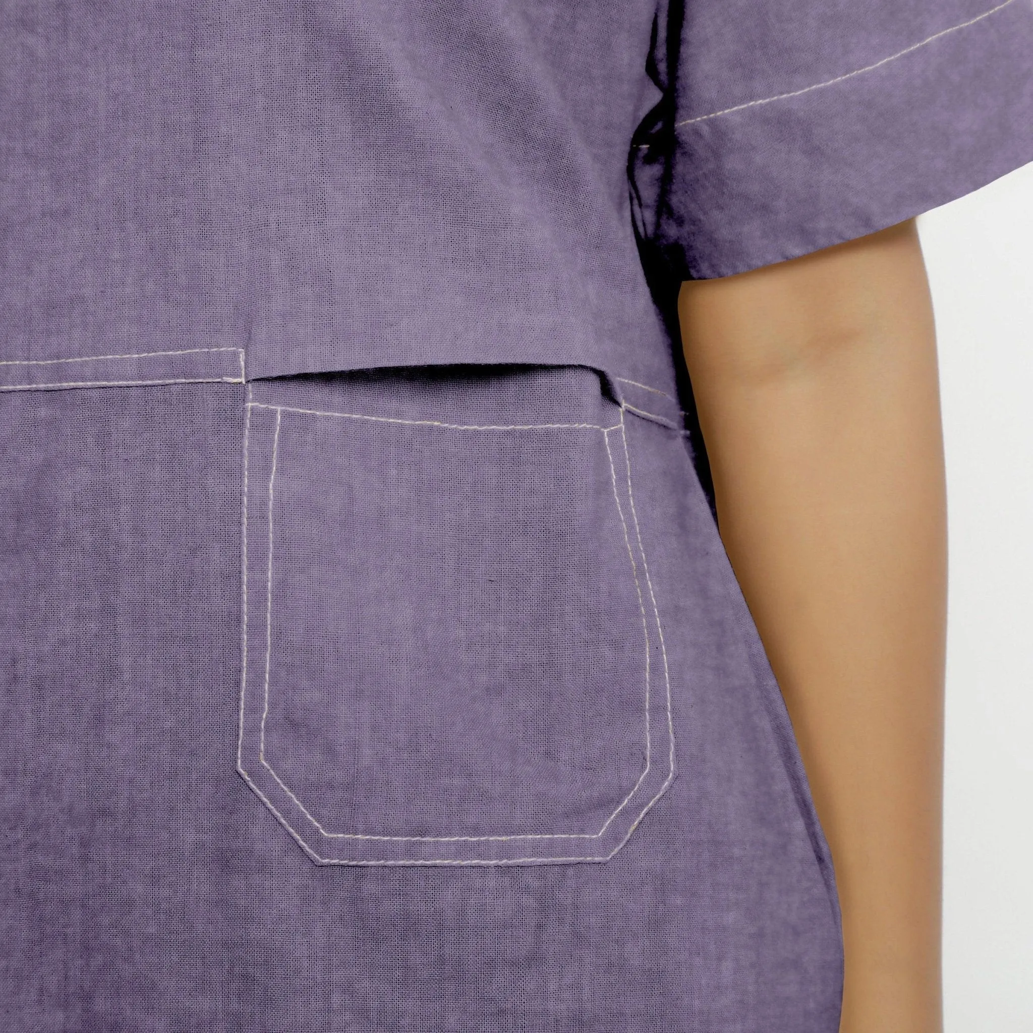 Lavender 100% Linen Knee Length Yoked Dress