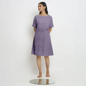 Lavender Cotton Linen Yoked Knee Length Shift Dress
