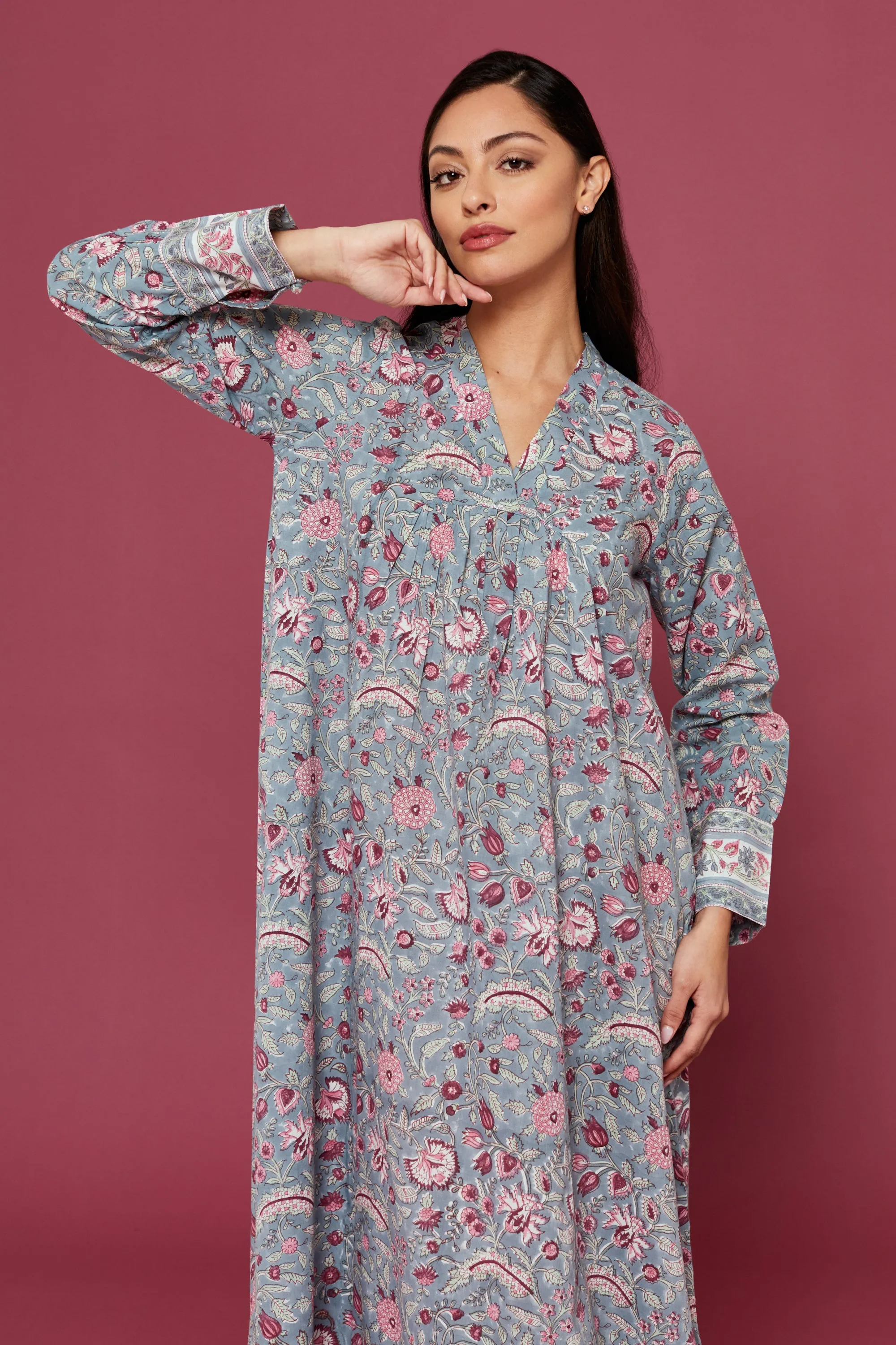Malli Block Printed Dress in Lapis Blue