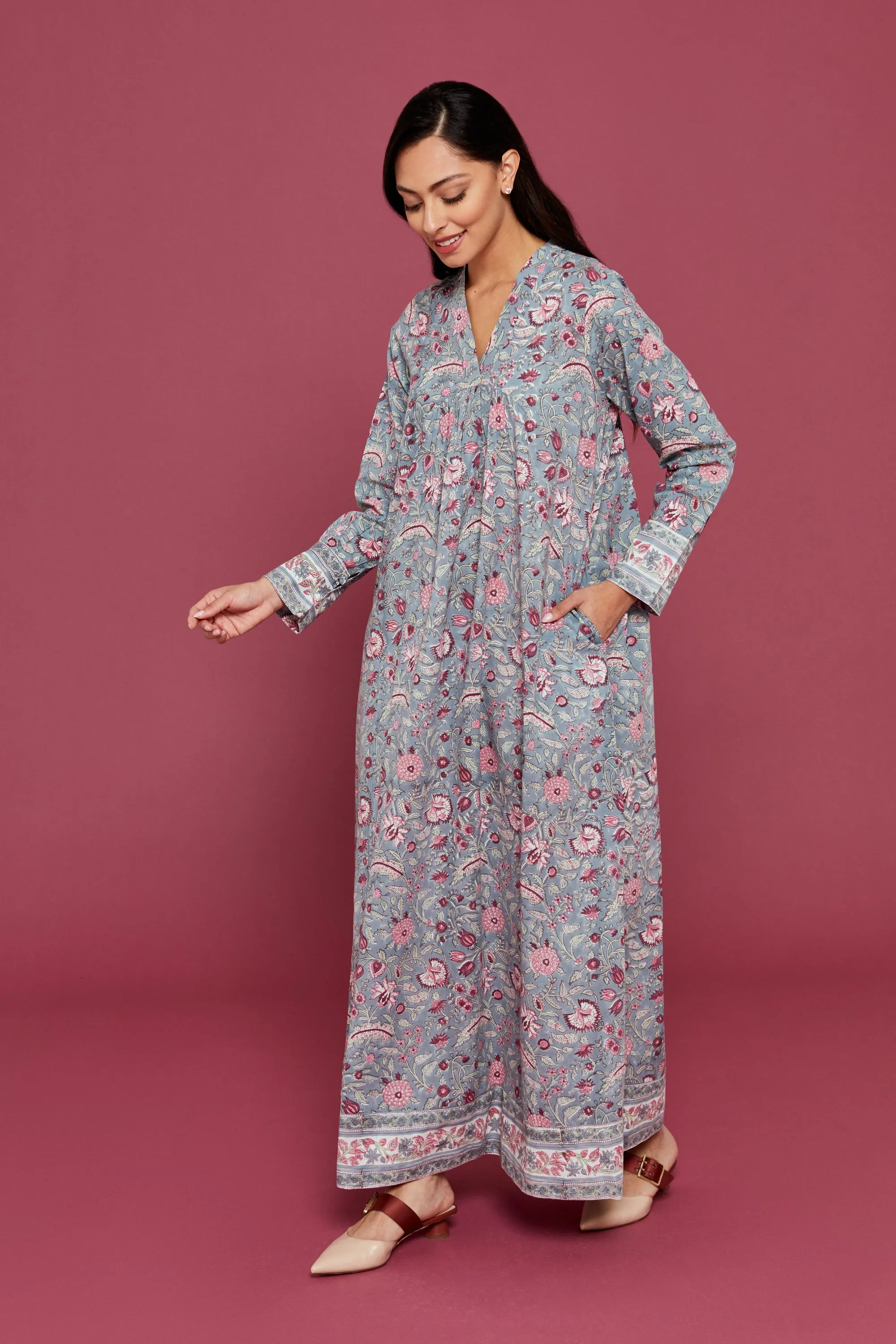 Malli Block Printed Dress in Lapis Blue