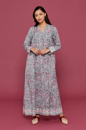 Malli Block Printed Dress in Lapis Blue