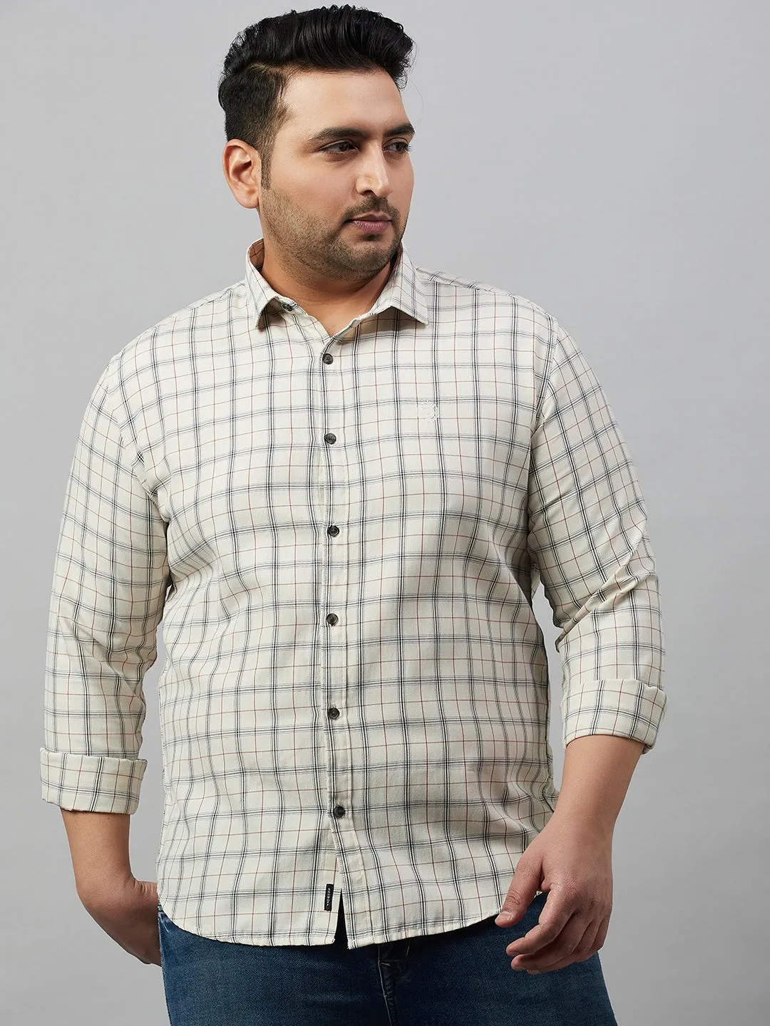 Men Checked Off White Comfort Shirt