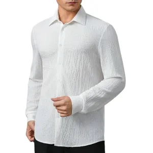 Men's Fashion Chiffon Texture Lapel Long Sleeve Shirt 74867500F