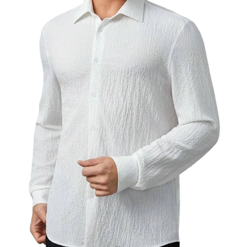 Men's Fashion Chiffon Texture Lapel Long Sleeve Shirt 74867500F