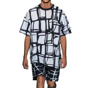 Men's Retro Casual Printed Round Neck Short Sleeve T-Shirt Two-Piece Set 58549626TO