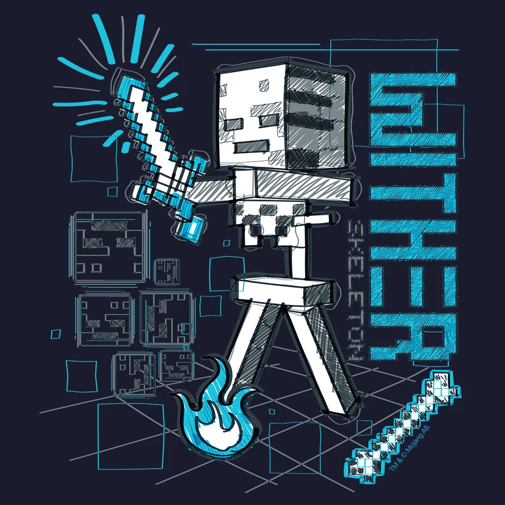 Minecraft Acid Sketch Wither Skeleton Kids Short Sleeve T-Shirt