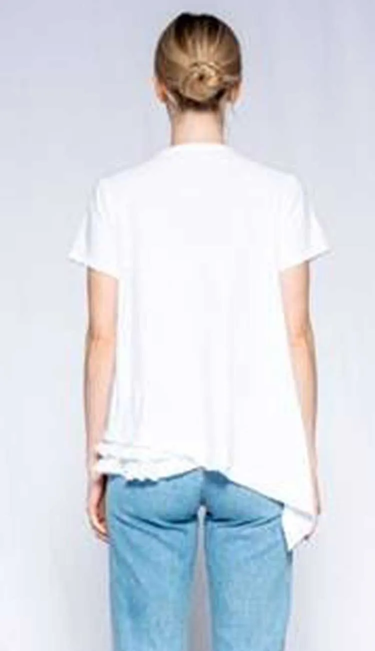 Mock Ruffle Slant Hem Tee - White
