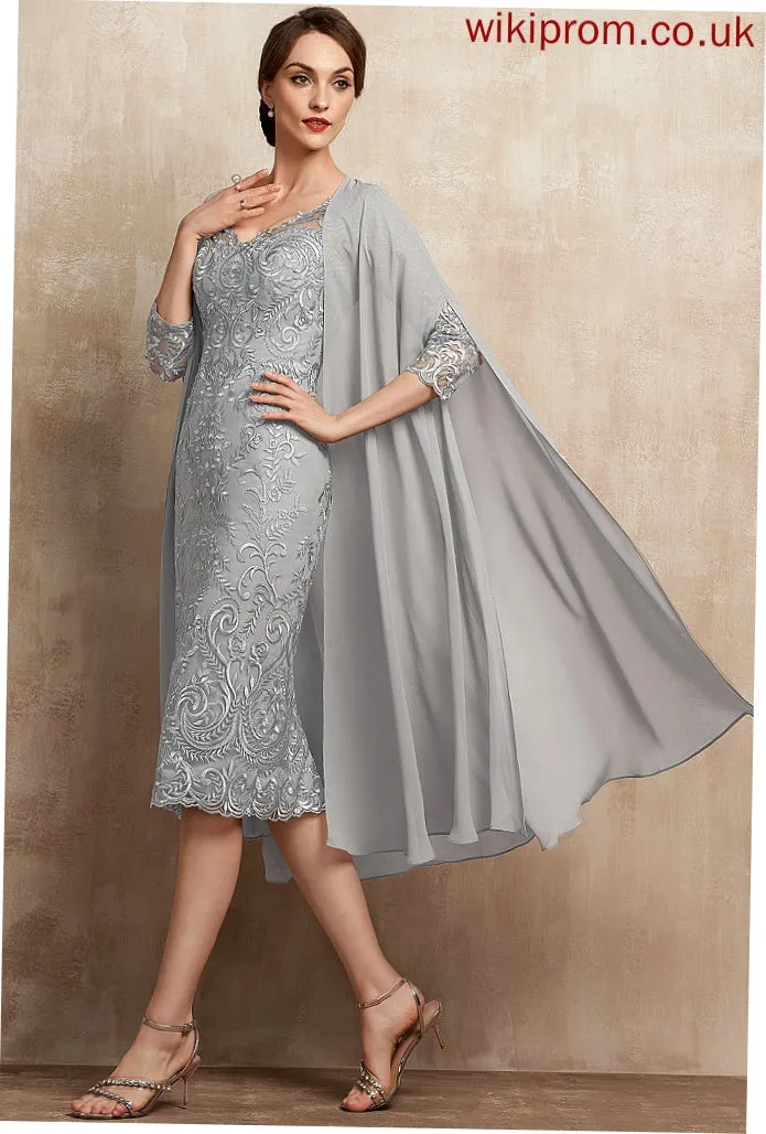 Mother Lace the Sheath/Column Bride of Knee-Length Mother of the Bride Dresses Dress Anya V-neck