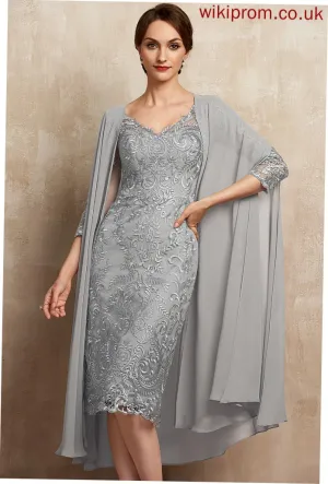 Mother Lace the Sheath/Column Bride of Knee-Length Mother of the Bride Dresses Dress Anya V-neck