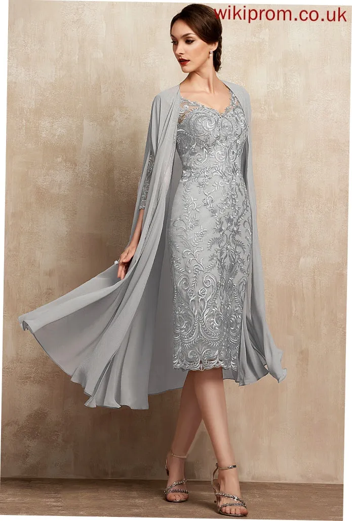 Mother Lace the Sheath/Column Bride of Knee-Length Mother of the Bride Dresses Dress Anya V-neck