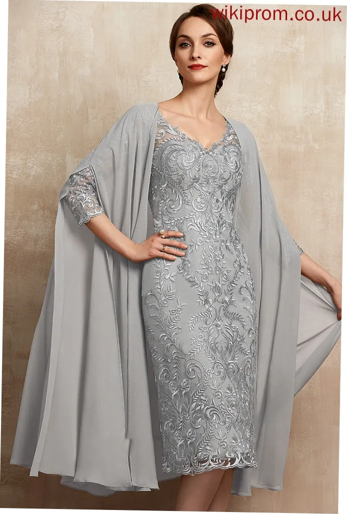 Mother Lace the Sheath/Column Bride of Knee-Length Mother of the Bride Dresses Dress Anya V-neck