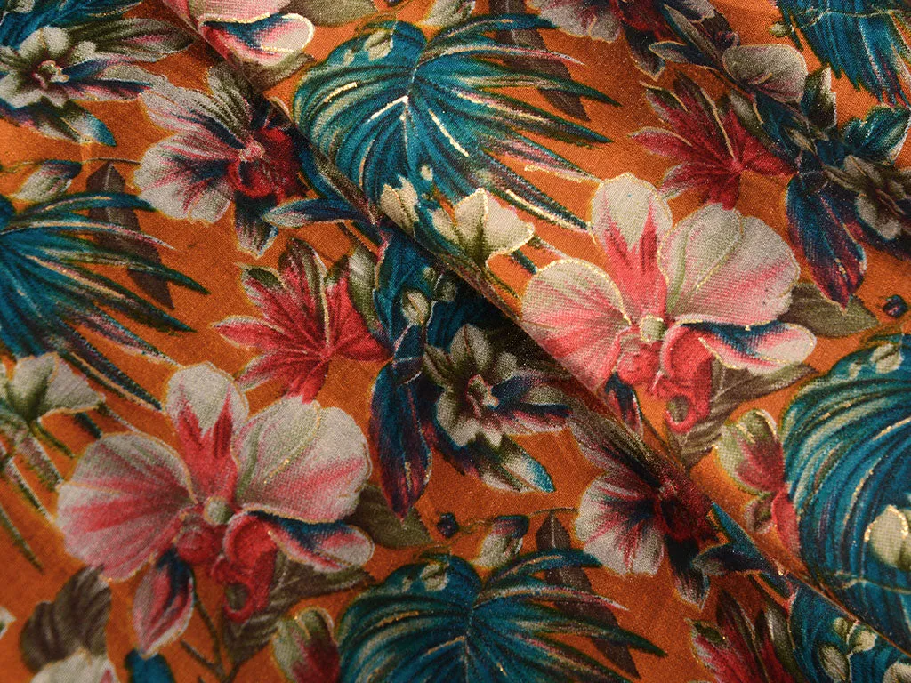 Multicolor Floral Premium Modal Chanderi Silk Fabric