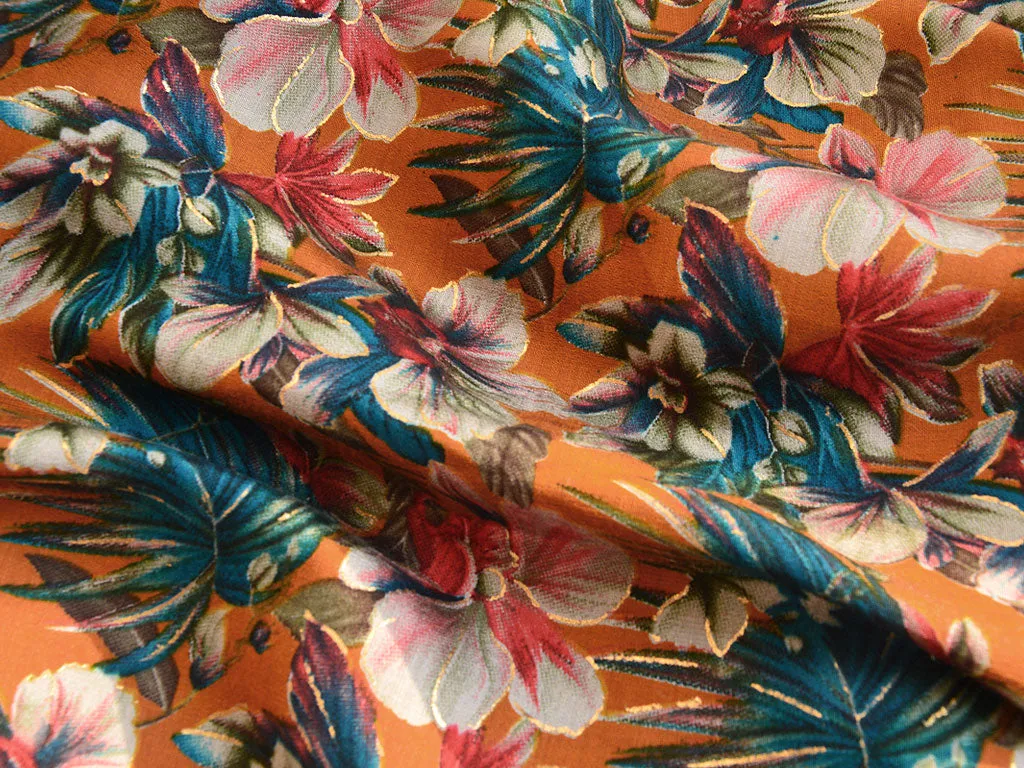 Multicolor Floral Premium Modal Chanderi Silk Fabric