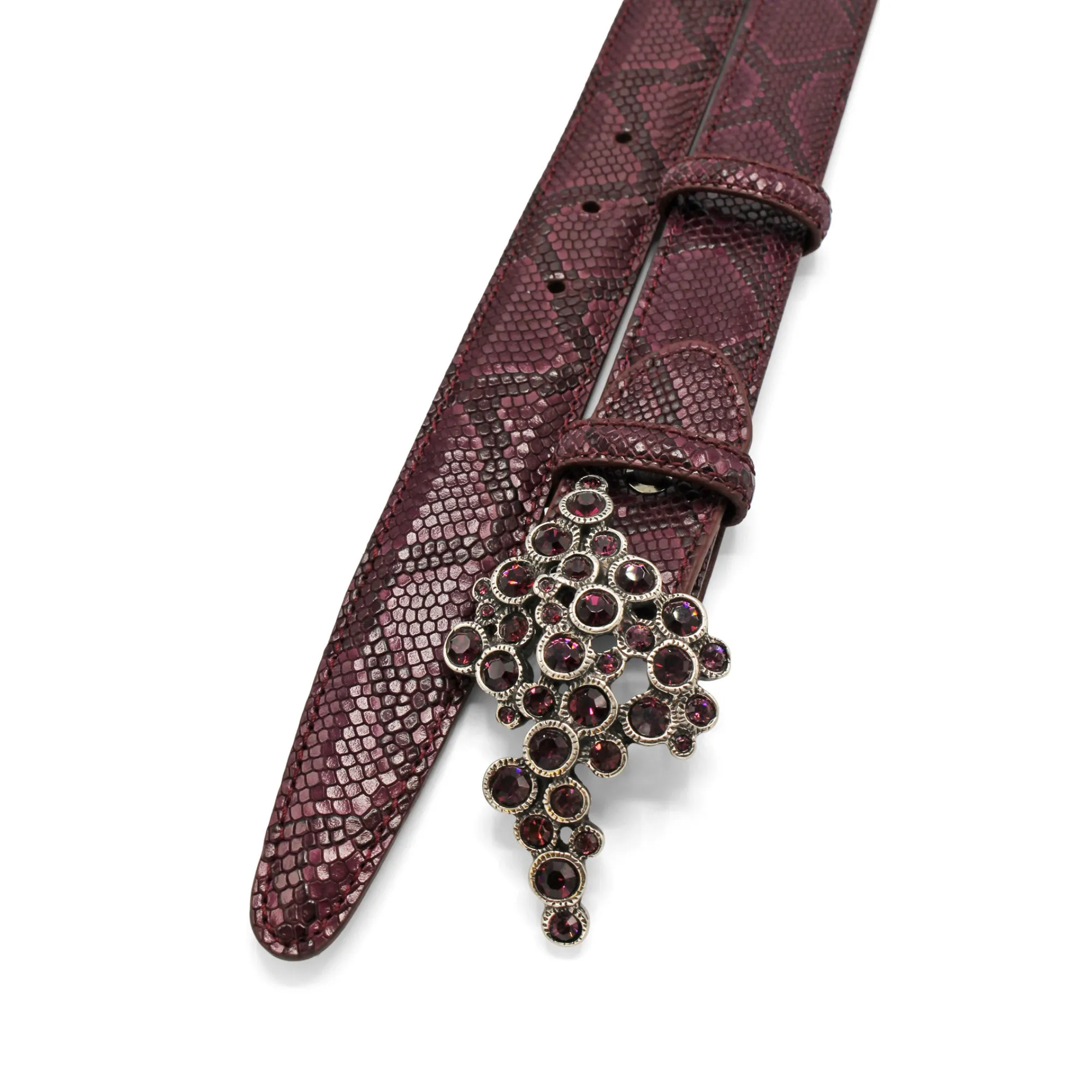 Narrow Burgundy Crotal Crystal Bubble Belt