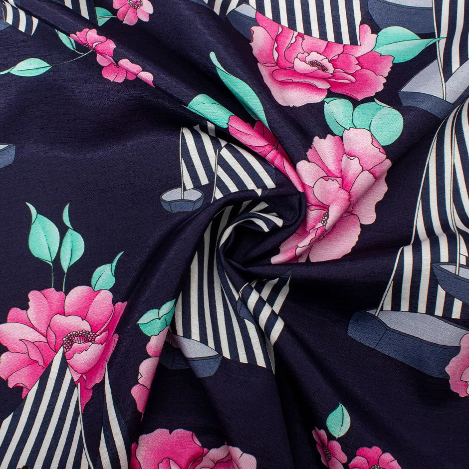Nautical Themed Printed Silk & Viscose Blend