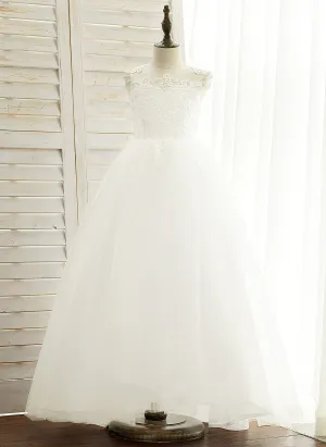 Neck Ball-Gown/Princess With Dress Girl Scoop Peggie - Flower Girl Dresses Flower Floor-length Beading Satin/Tulle/Lace Sleeveless