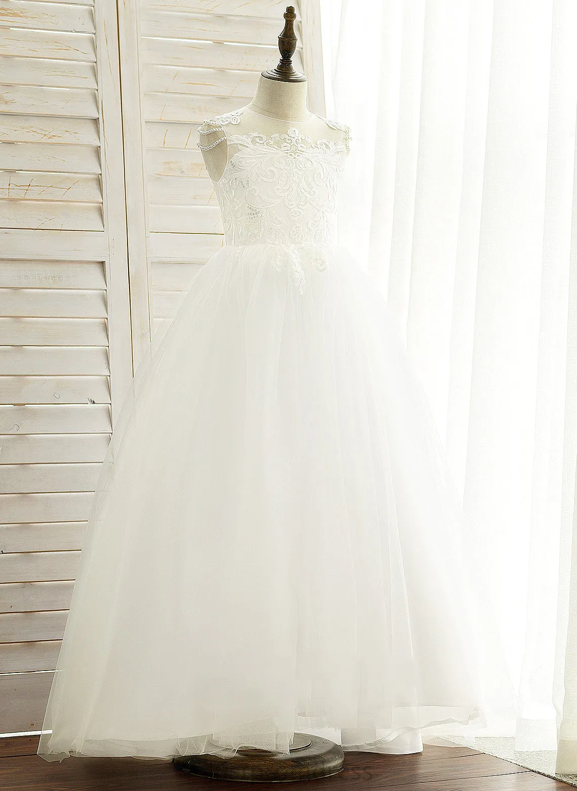 Neck Ball-Gown/Princess With Dress Girl Scoop Peggie - Flower Girl Dresses Flower Floor-length Beading Satin/Tulle/Lace Sleeveless