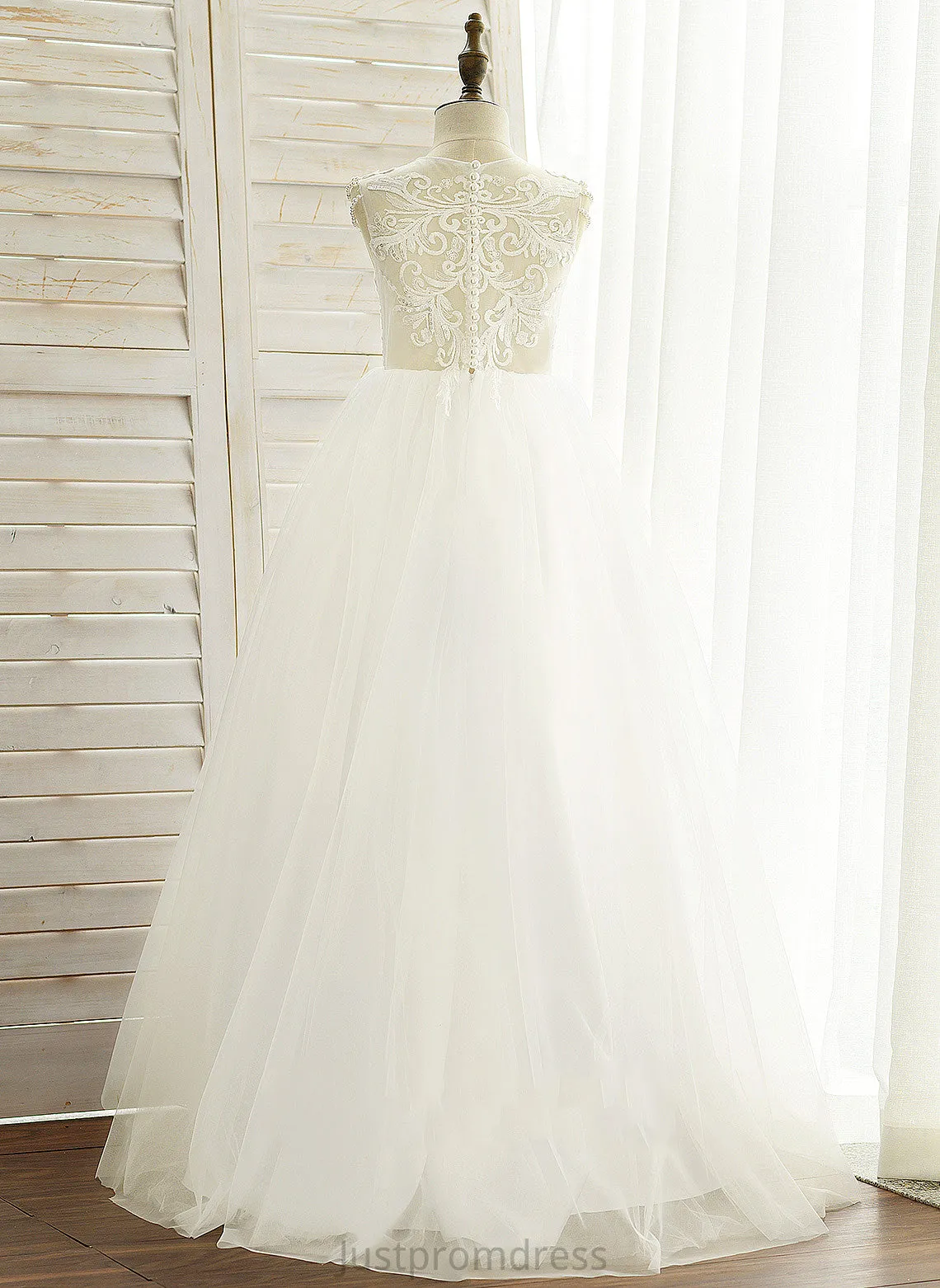 Neck Ball-Gown/Princess With Dress Girl Scoop Peggie - Flower Girl Dresses Flower Floor-length Beading Satin/Tulle/Lace Sleeveless