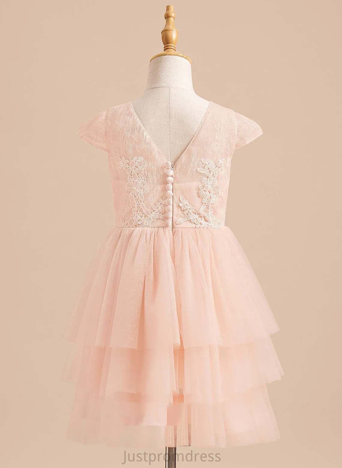 Neck Flower Girl Dresses Flower A-Line Girl Back Tulle Scoop - Sleeves Lace/V Kara Dress Short Knee-length With