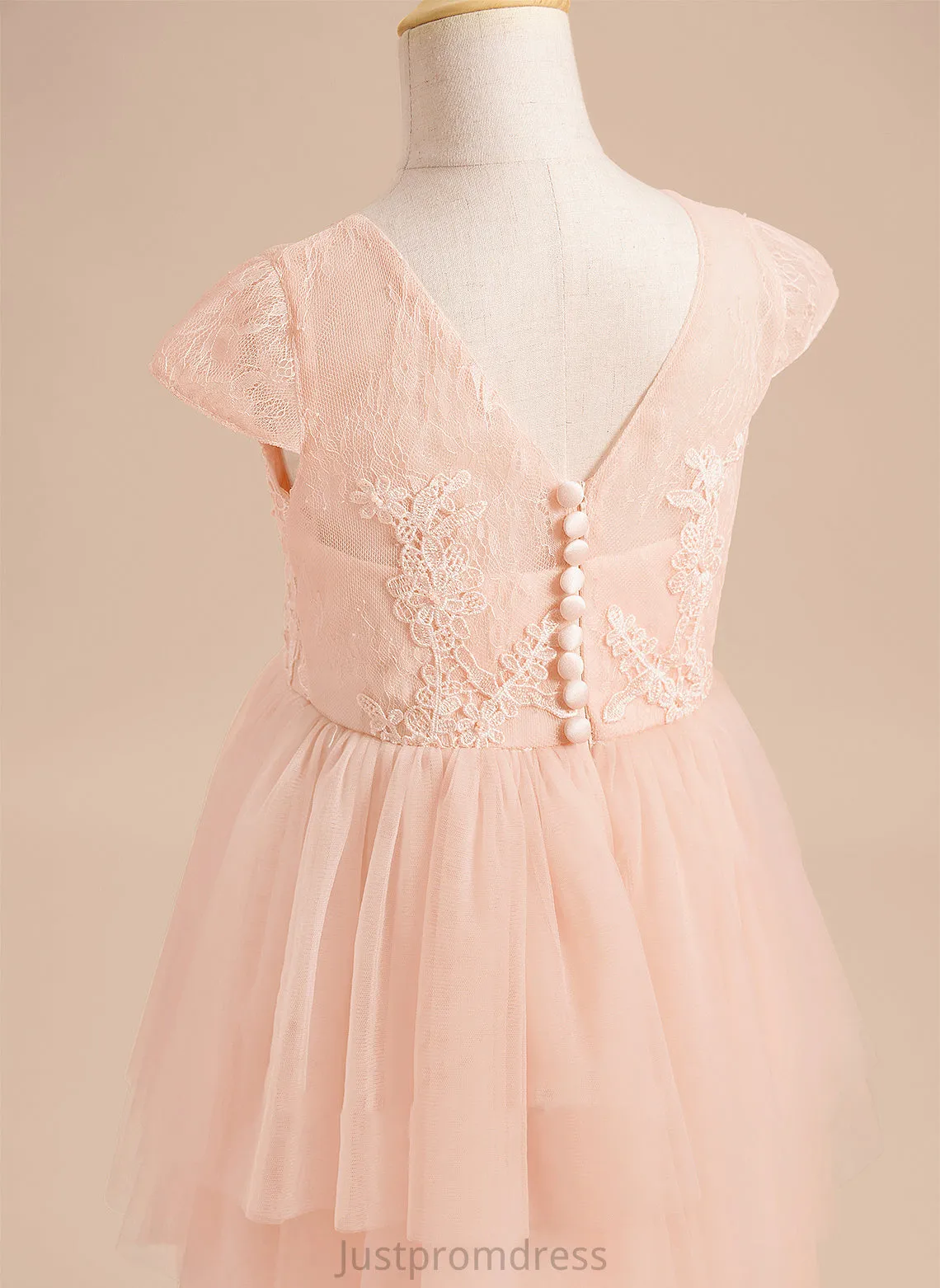 Neck Flower Girl Dresses Flower A-Line Girl Back Tulle Scoop - Sleeves Lace/V Kara Dress Short Knee-length With