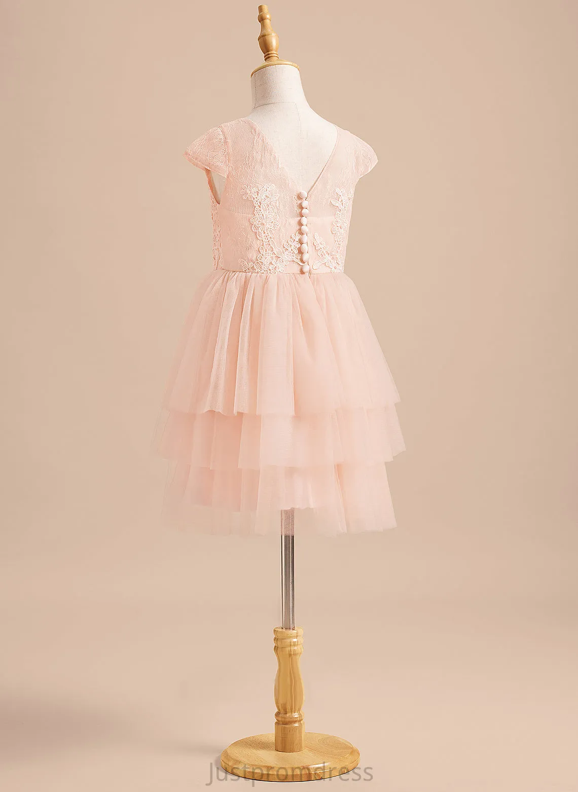 Neck Flower Girl Dresses Flower A-Line Girl Back Tulle Scoop - Sleeves Lace/V Kara Dress Short Knee-length With