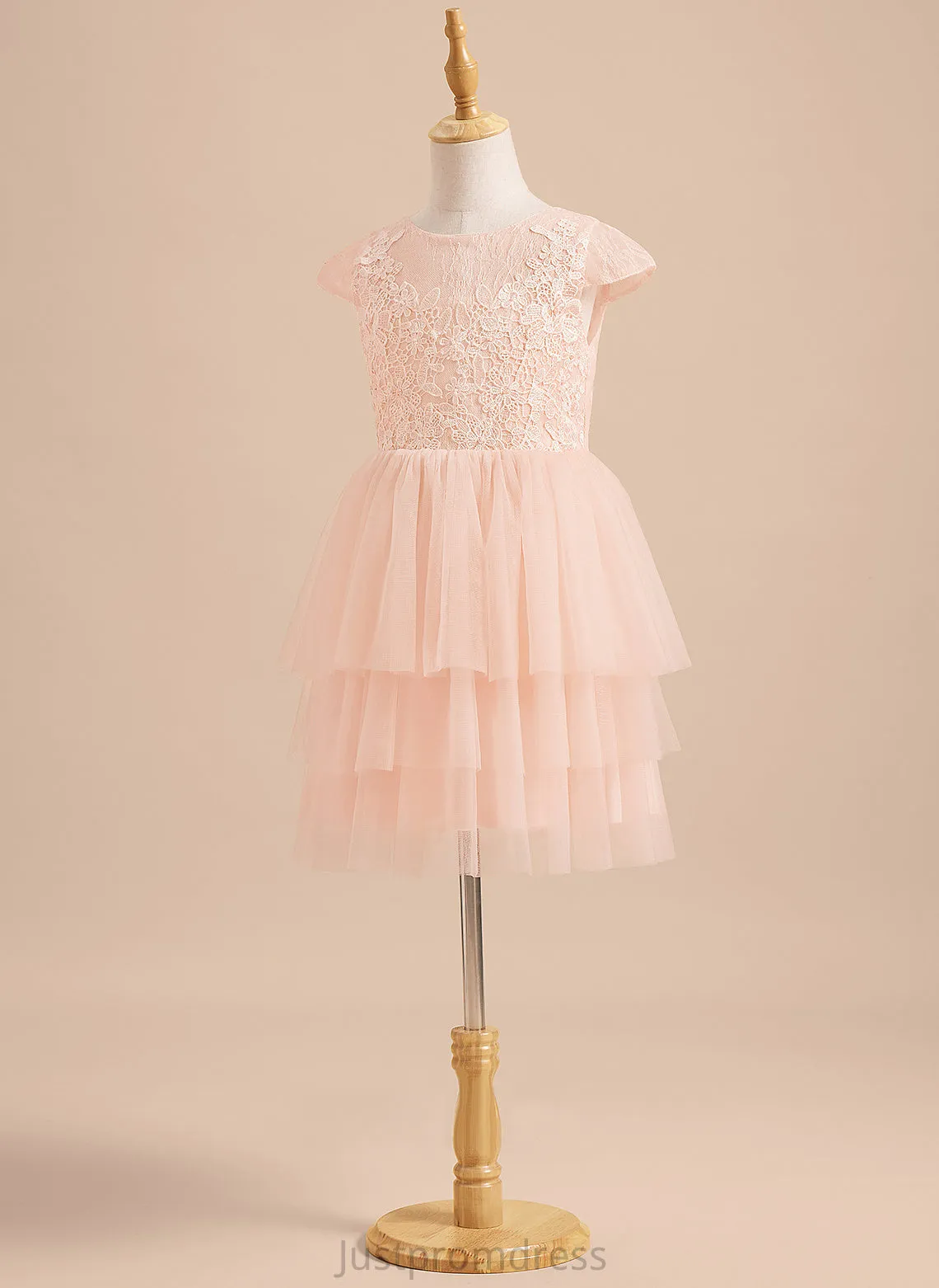 Neck Flower Girl Dresses Flower A-Line Girl Back Tulle Scoop - Sleeves Lace/V Kara Dress Short Knee-length With