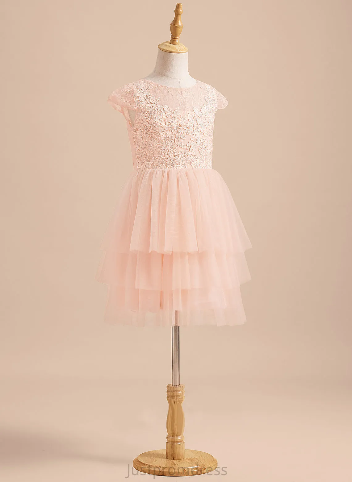 Neck Flower Girl Dresses Flower A-Line Girl Back Tulle Scoop - Sleeves Lace/V Kara Dress Short Knee-length With
