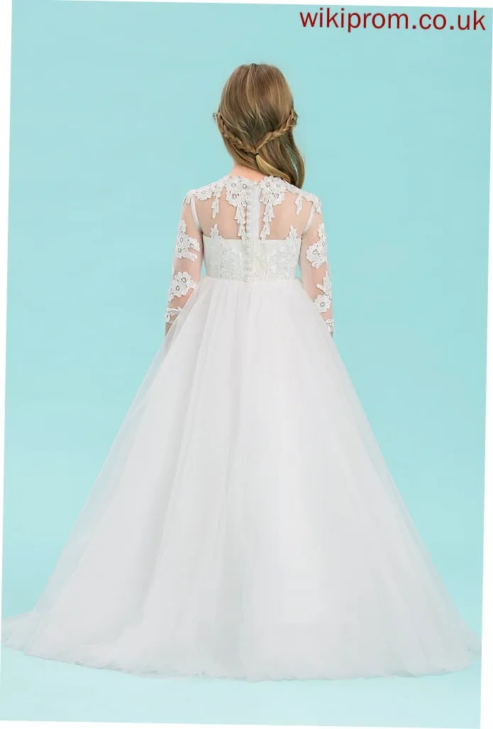 Neck Tulle Flower Girl Dresses Ball-Gown/Princess Scoop Dress - Sleeves Floor-length Girl 3/4 Flower Lilia