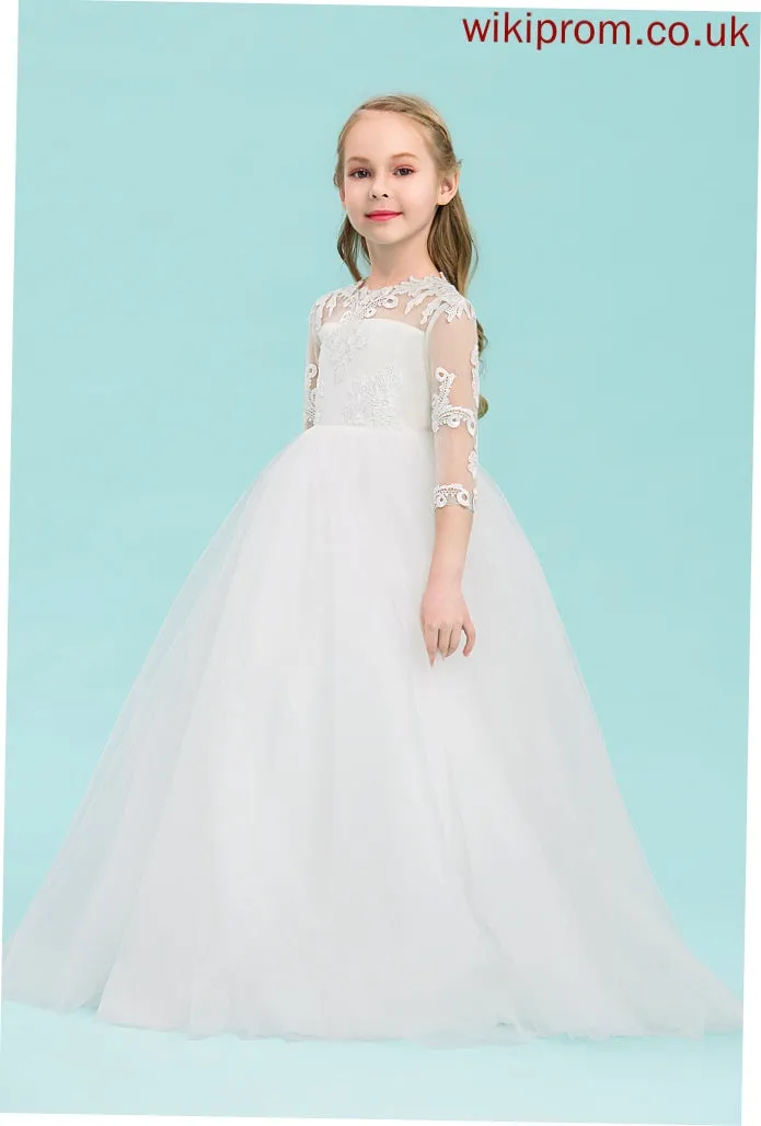 Neck Tulle Flower Girl Dresses Ball-Gown/Princess Scoop Dress - Sleeves Floor-length Girl 3/4 Flower Lilia