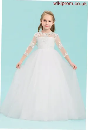 Neck Tulle Flower Girl Dresses Ball-Gown/Princess Scoop Dress - Sleeves Floor-length Girl 3/4 Flower Lilia