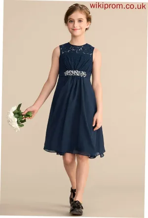 Neck With Sequins Scoop Chiffon Lace Bow(s) Jamiya Beading Junior Bridesmaid Dresses A-Line Knee-Length