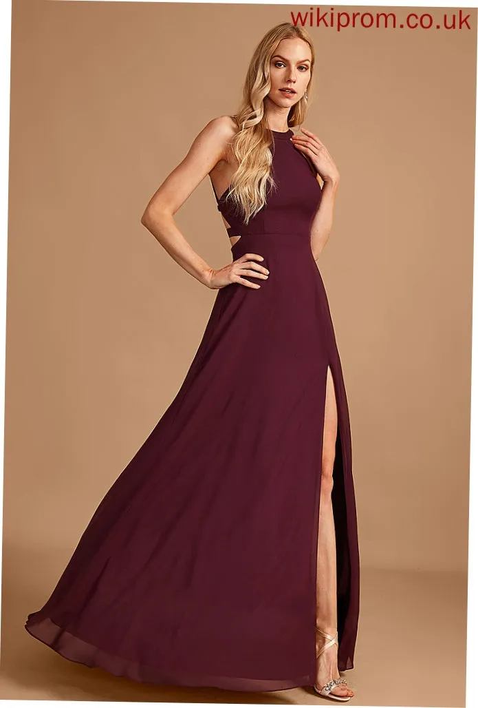 Neckline Fabric Silhouette Embellishment HighNeck A-Line Length Floor-Length SplitFront Nathalia Floor Length Natural Waist Bridesmaid Dresses