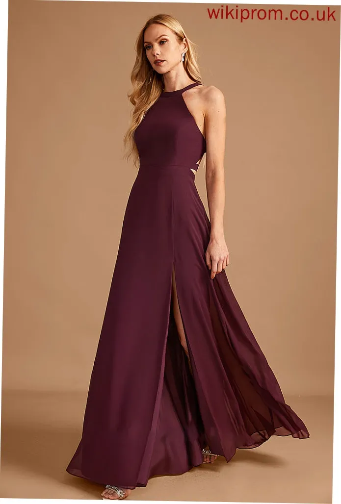 Neckline Fabric Silhouette Embellishment HighNeck A-Line Length Floor-Length SplitFront Nathalia Floor Length Natural Waist Bridesmaid Dresses