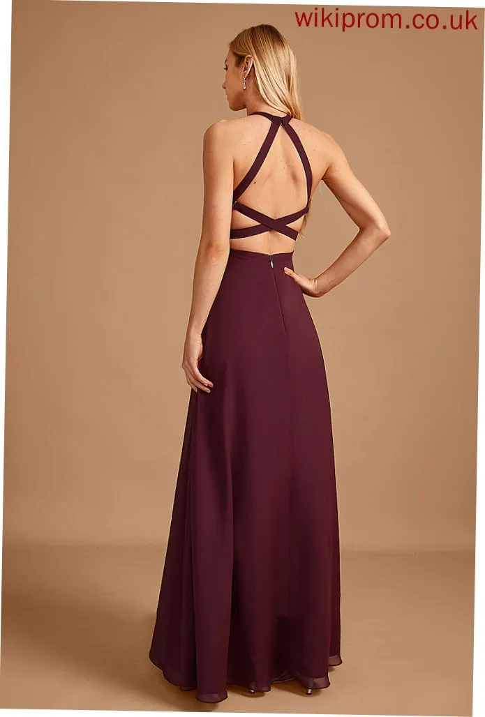 Neckline Fabric Silhouette Embellishment HighNeck A-Line Length Floor-Length SplitFront Nathalia Floor Length Natural Waist Bridesmaid Dresses