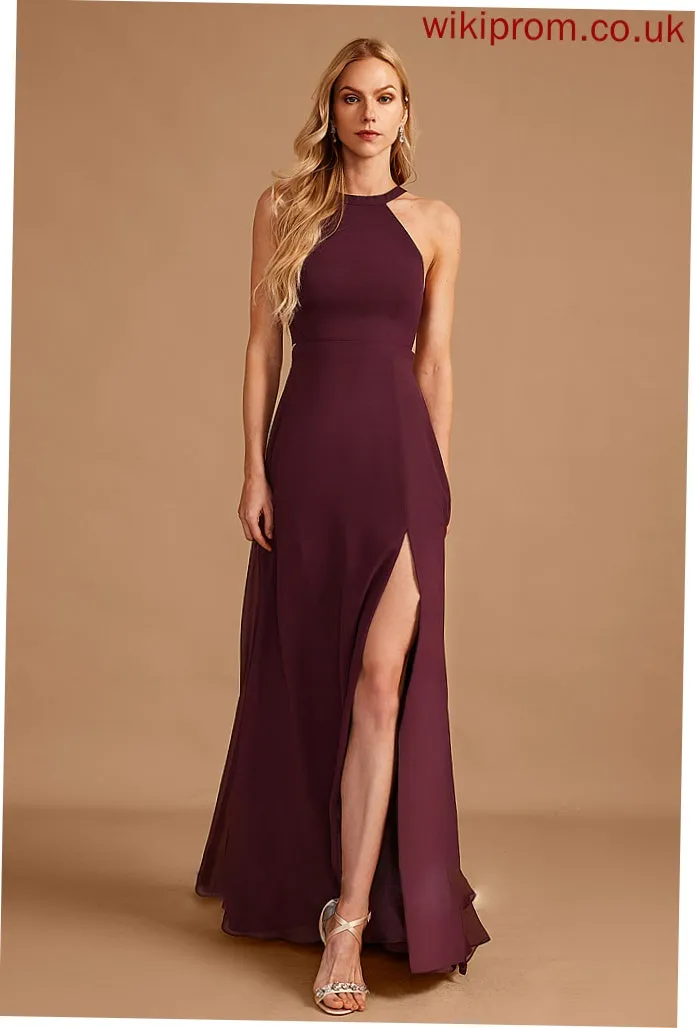 Neckline Fabric Silhouette Embellishment HighNeck A-Line Length Floor-Length SplitFront Nathalia Floor Length Natural Waist Bridesmaid Dresses