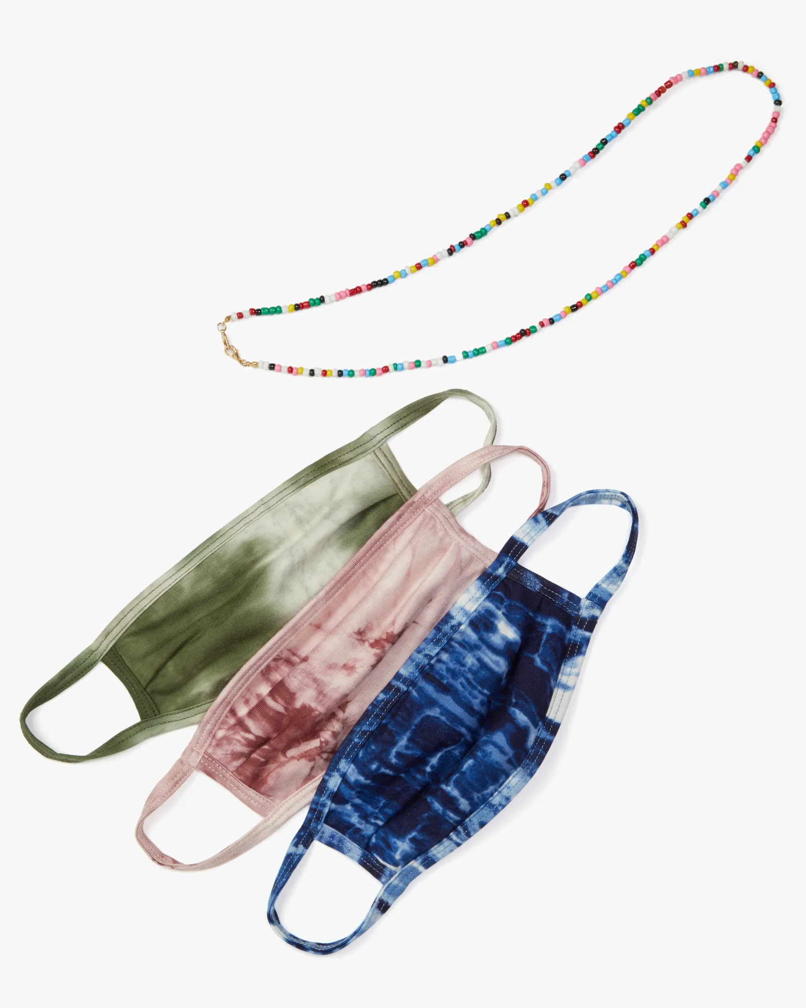 Pack of 3 Printed Face Masks | Olive Green / Pink