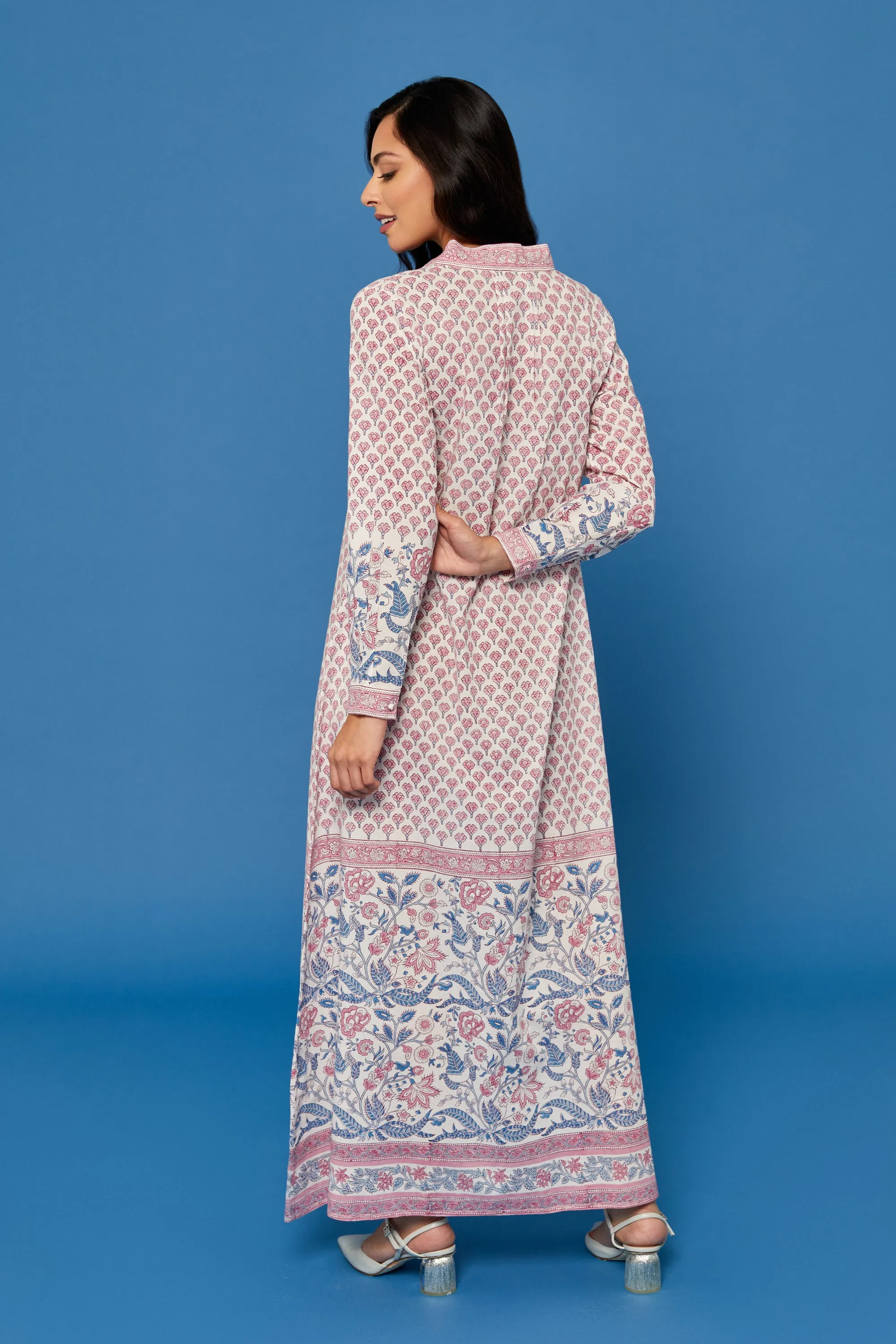 Pahi Block Printed Dress in Rose Pink