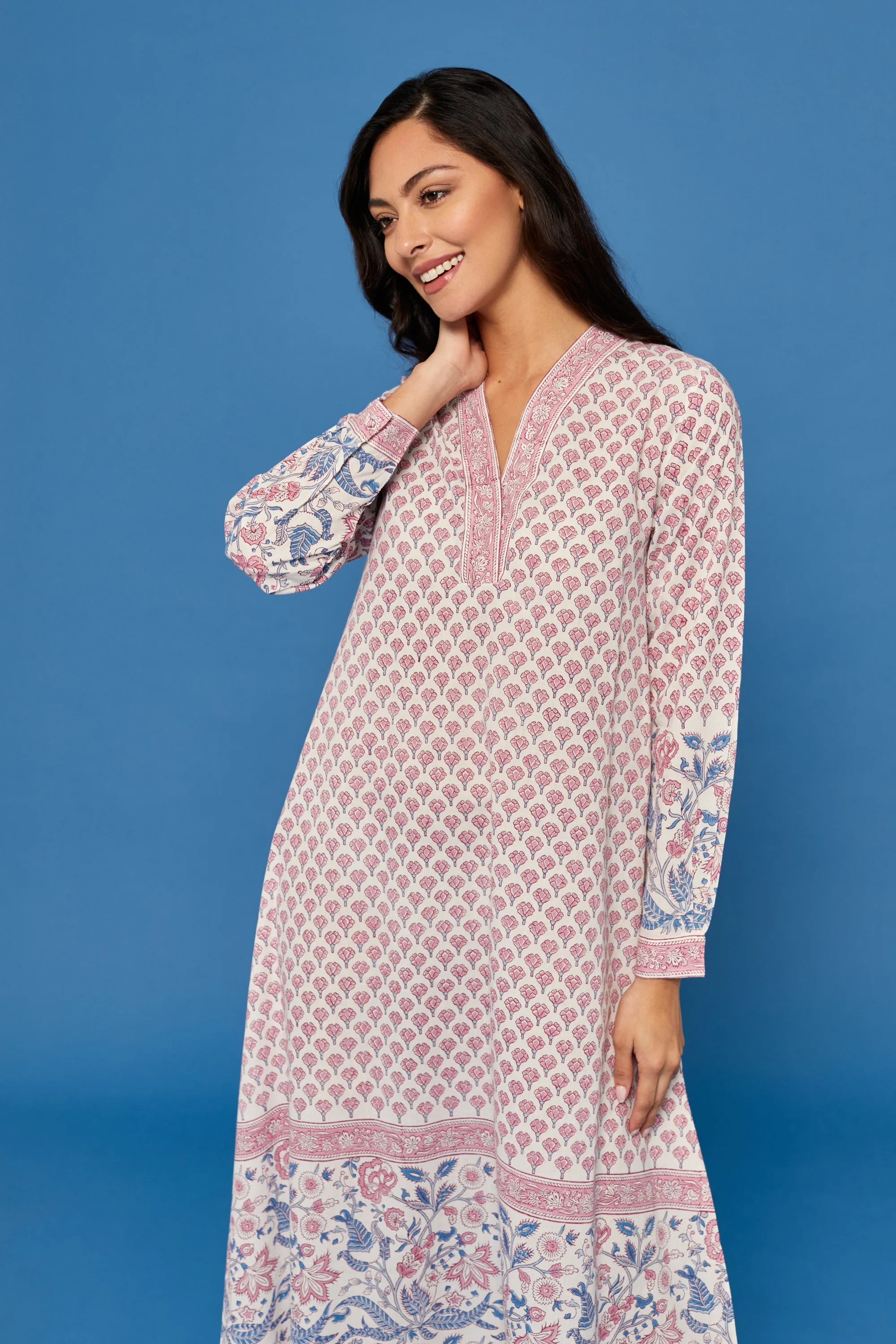 Pahi Block Printed Dress in Rose Pink