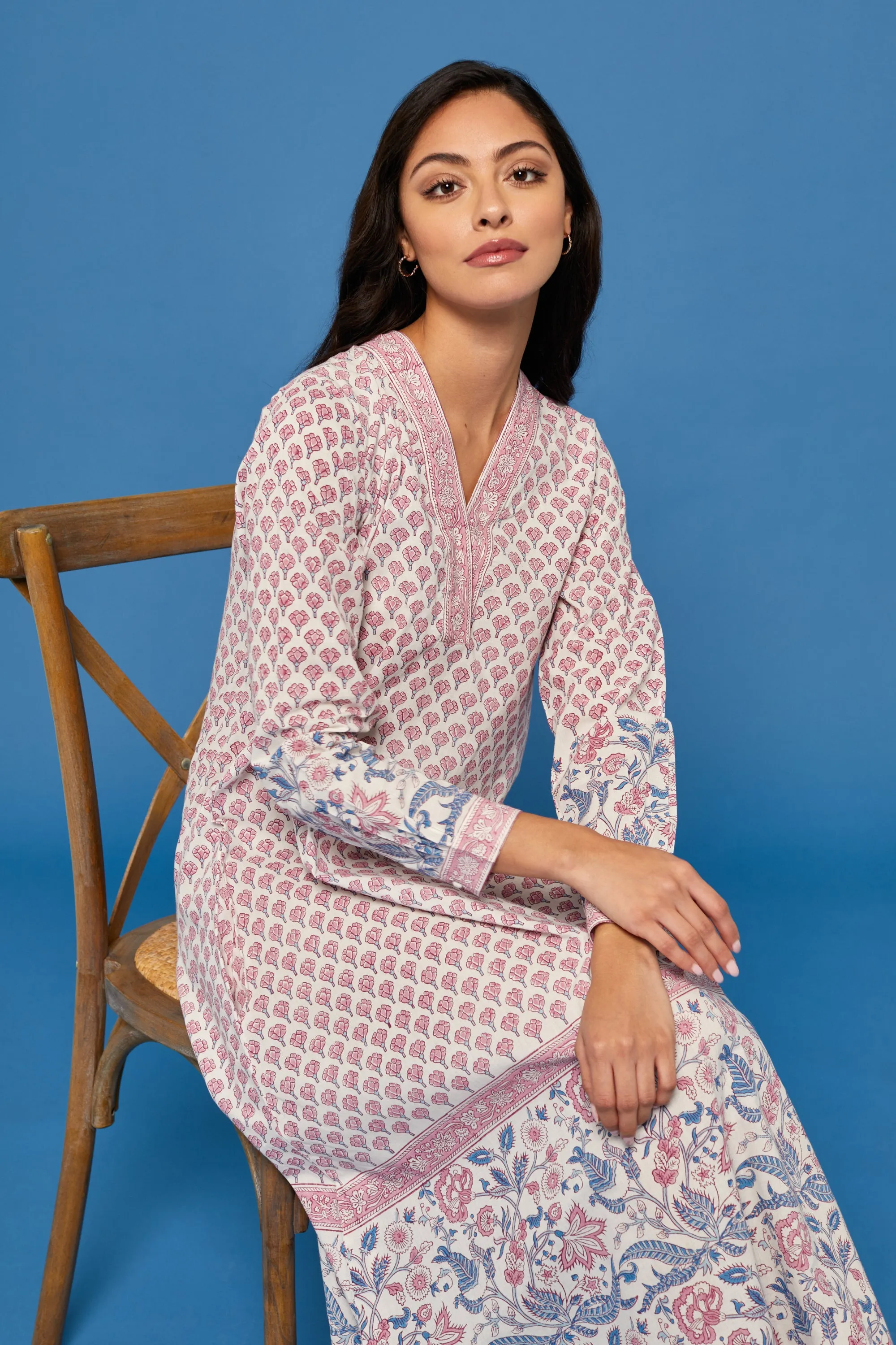 Pahi Block Printed Dress in Rose Pink