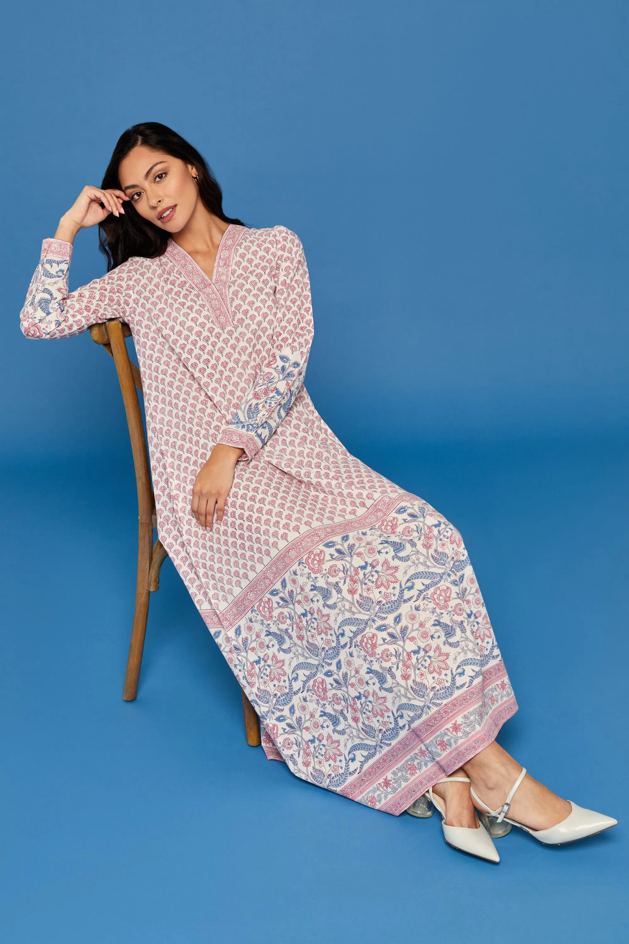 Pahi Block Printed Dress in Rose Pink