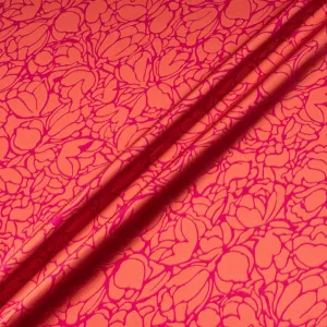 Pink & Orange Double Faced Crêpe Floral Jacquard Microfibre
