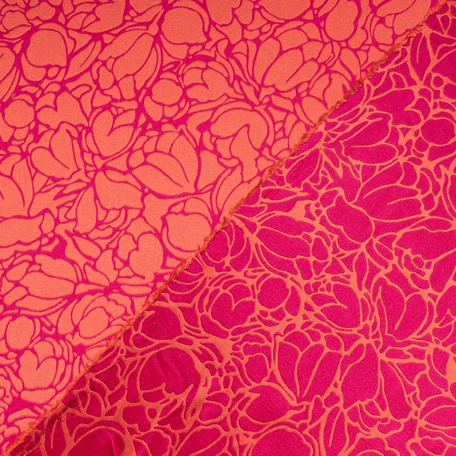 Pink & Orange Double Faced Crêpe Floral Jacquard Microfibre