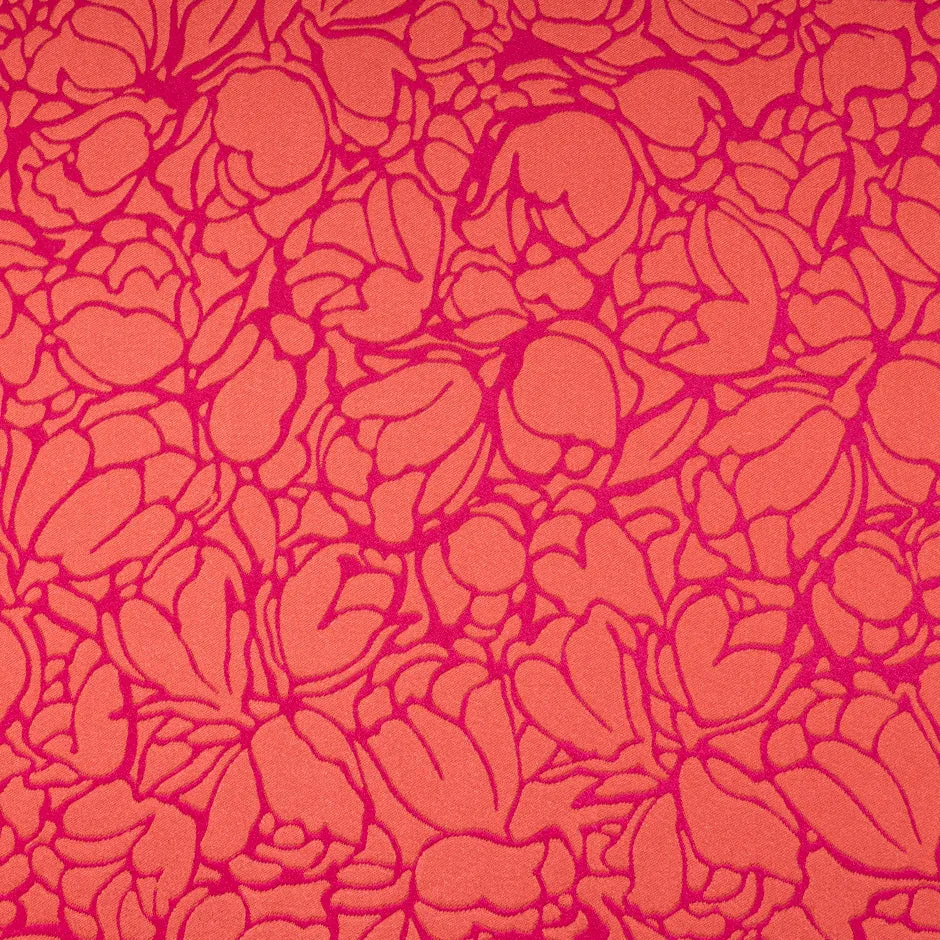Pink & Orange Double Faced Crêpe Floral Jacquard Microfibre