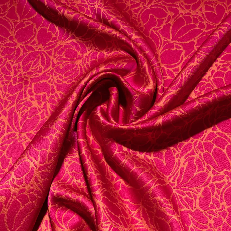 Pink & Orange Double Faced Crêpe Floral Jacquard Microfibre