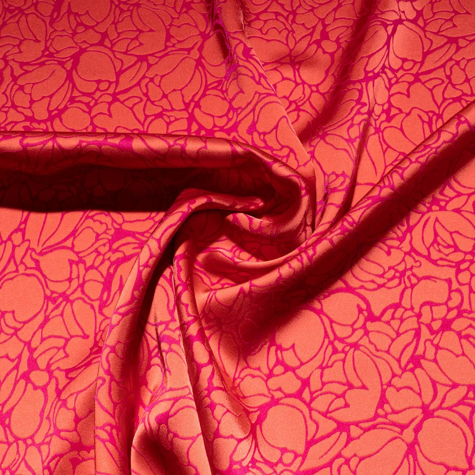 Pink & Orange Double Faced Crêpe Floral Jacquard Microfibre