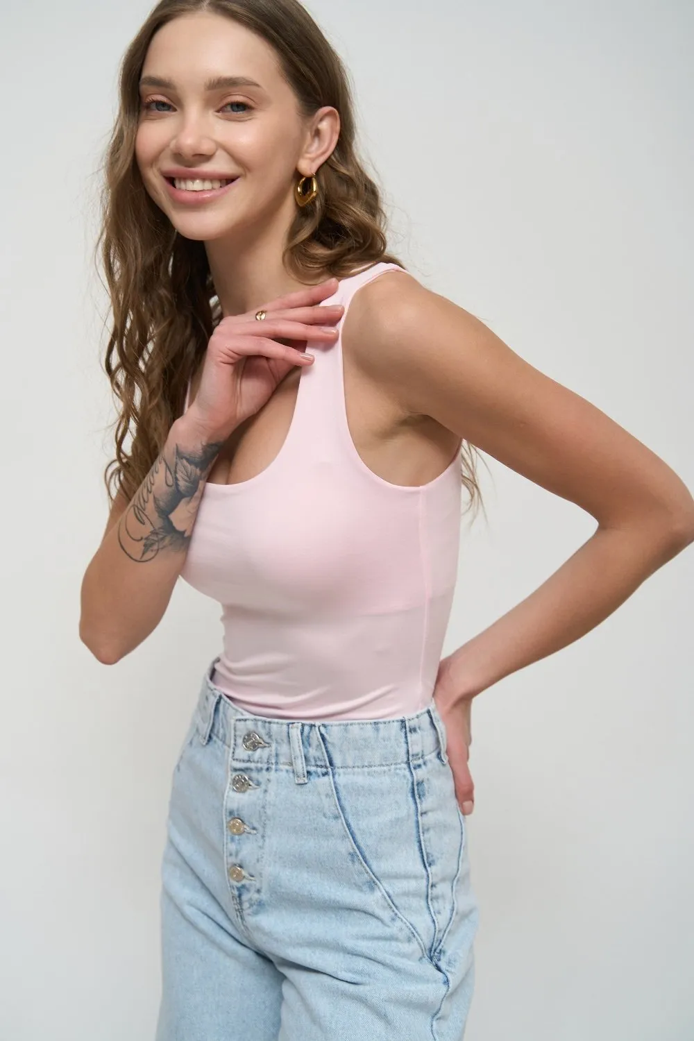 Powder Pink Square Neck Tank Top