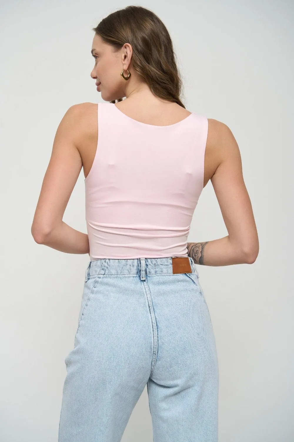Powder Pink Square Neck Tank Top